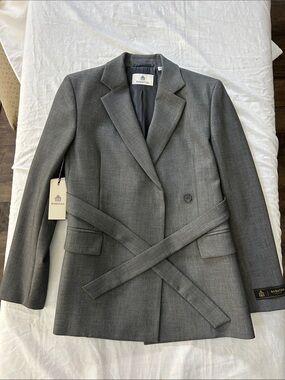 Babaton Gray Belted Tailored Blazer
